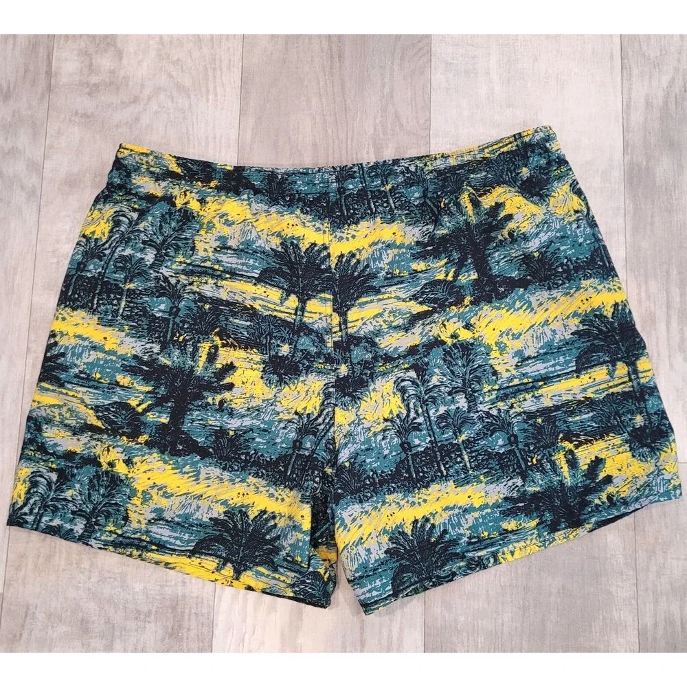 Nike XXL Hawaiian Tropical Swim Trunks All Over Print Mesh Lining Blue Yellow